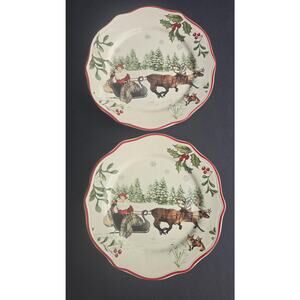 Better Homes & Gardens Santa Sleigh Salad Plates Set 2 Ceramic Christmas Holiday